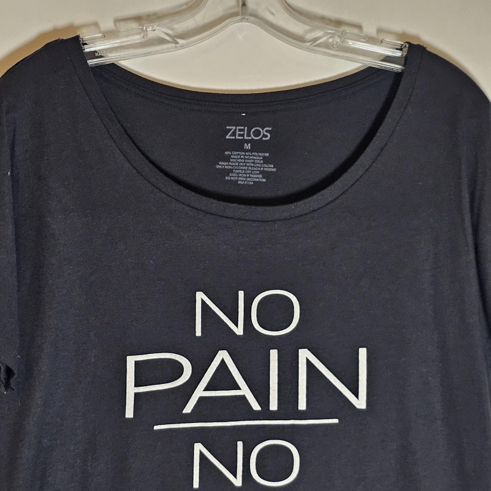 Zelos Shirt Womens Medium Black No Pain No Champagne Graphic Tee Top Workout - Picture 2 of 11